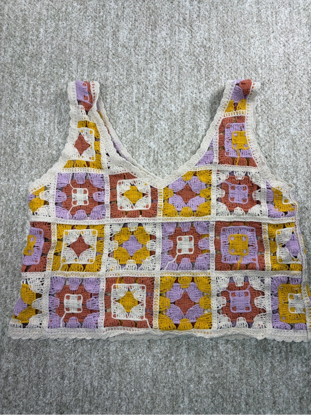 Rebellion Crochet Square-Panel Tank Top in Lavender, Mustard & Rust - Picture 6 of 6